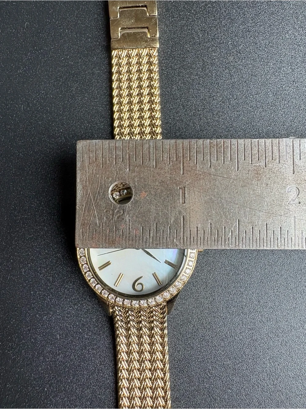 Women's Gold Mesh Bracelet Watch with Rhinestone Bezel